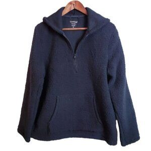 Cuddle Duds Sherpa Hoodie 1/4 Zip Kangaroo Pockets Medium Black New